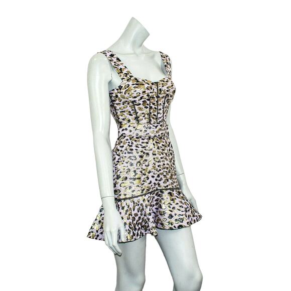 JONATHAN SIMKHAI Metallic Leopard Jacquard Bustier Ruffle Dress Lilac Size 0 - Picture 6 of 9